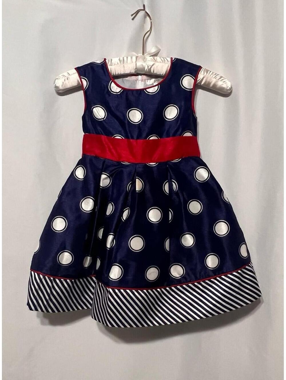 TAHARI Girl Toddler Sleeveless Party/ Formal Dress, Sz 4T Navy Blue Red Belt
